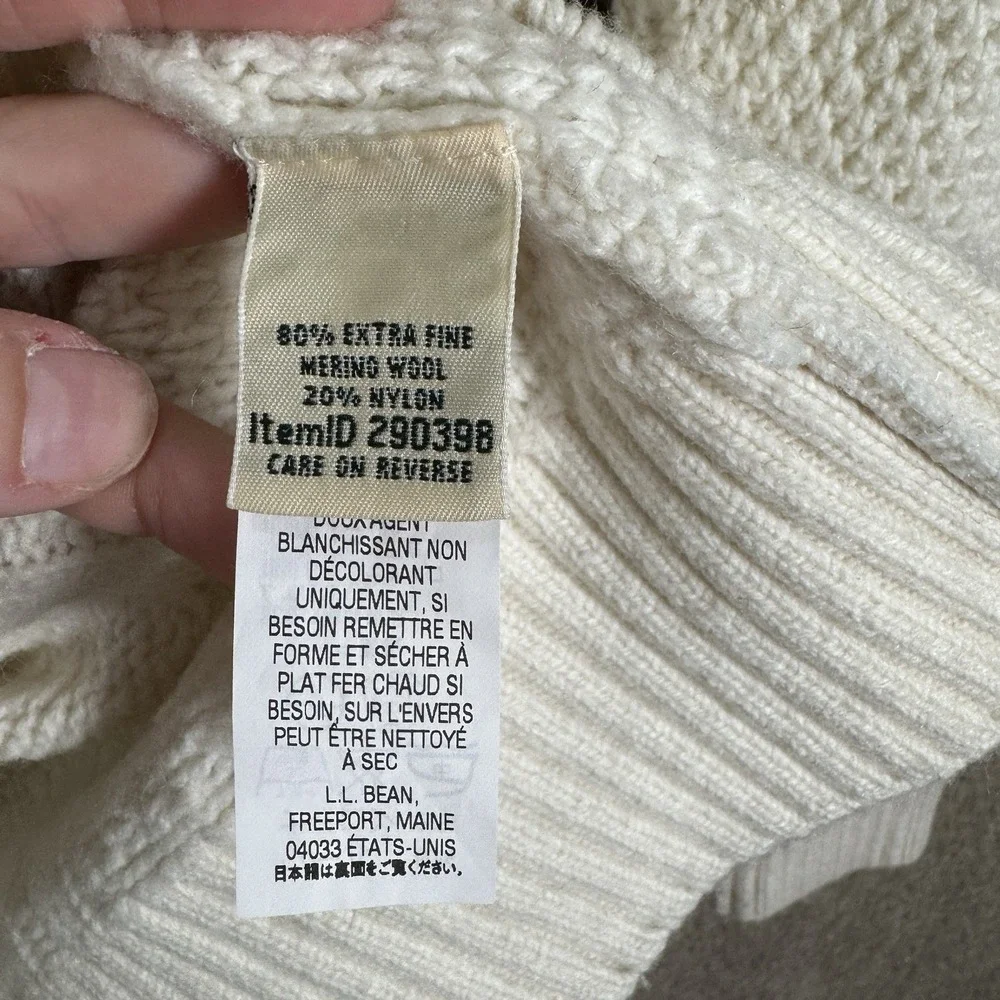 L.L. Bean Sweater Womens XS‎ Ivory Cable Knit Turtleneck Merino Wool Chunky